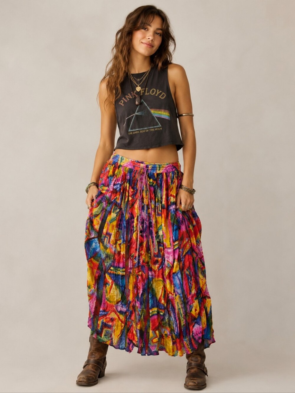 Vintage Bay Club Multicolor Maxi Skirt One Size S-L Adjustable Waist